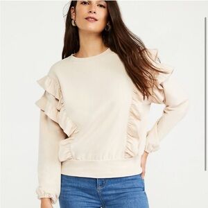 Ann Taylor Ruffle Sweatshirt - Pearl Sand